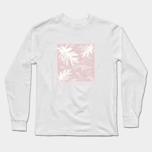 Trio palm leaves pink, pale-pink on white tropical fall TeePublic Long Sleeve T-Shirt